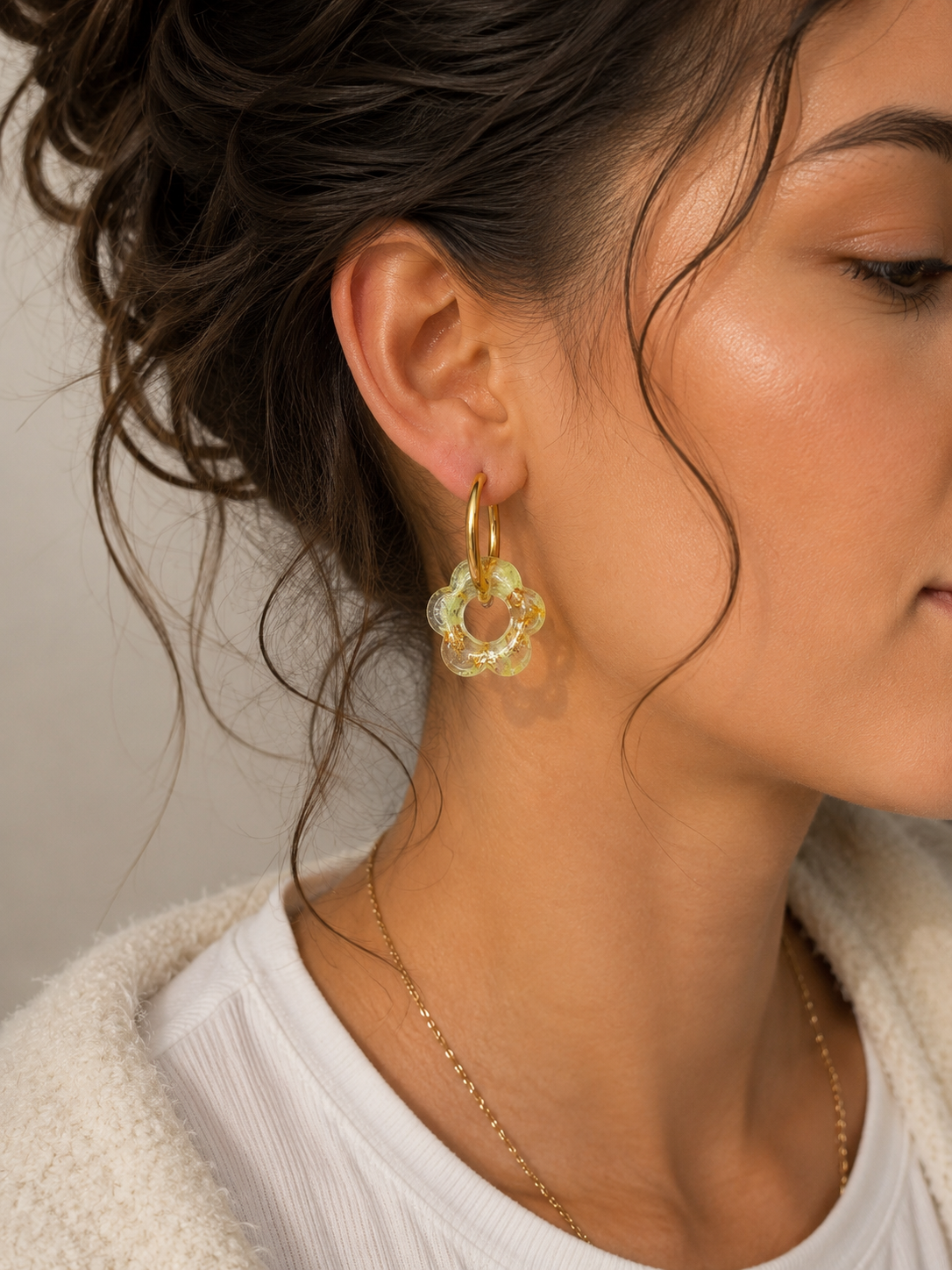 Boucle Apolline - Fleurs vertes
