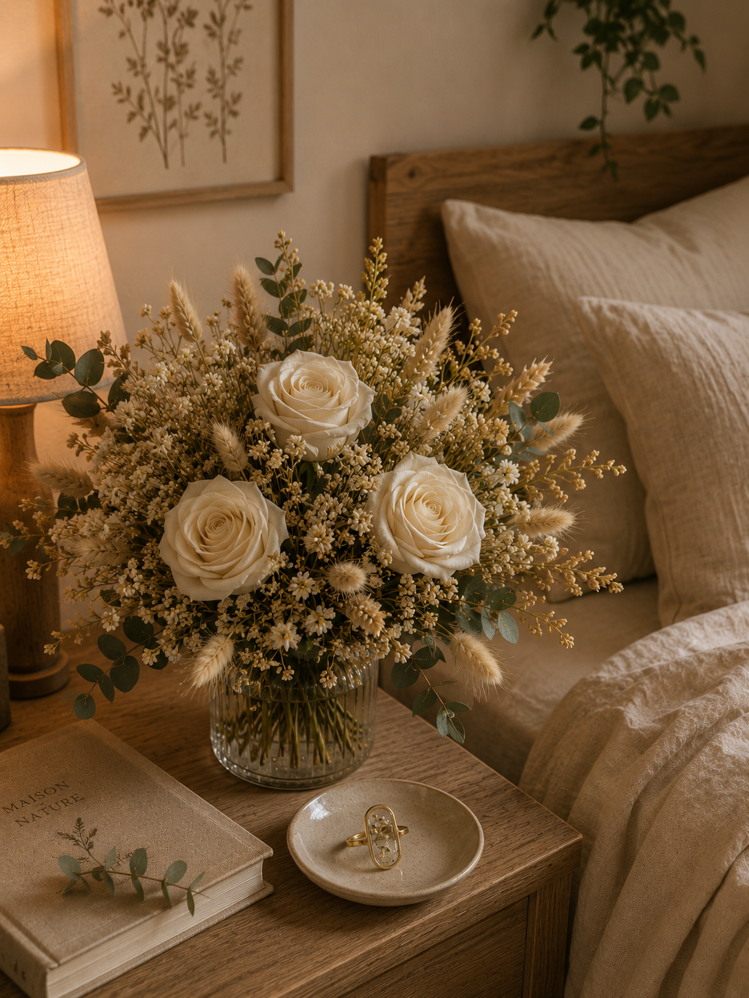 Bouquet blanc avec rose éternelle