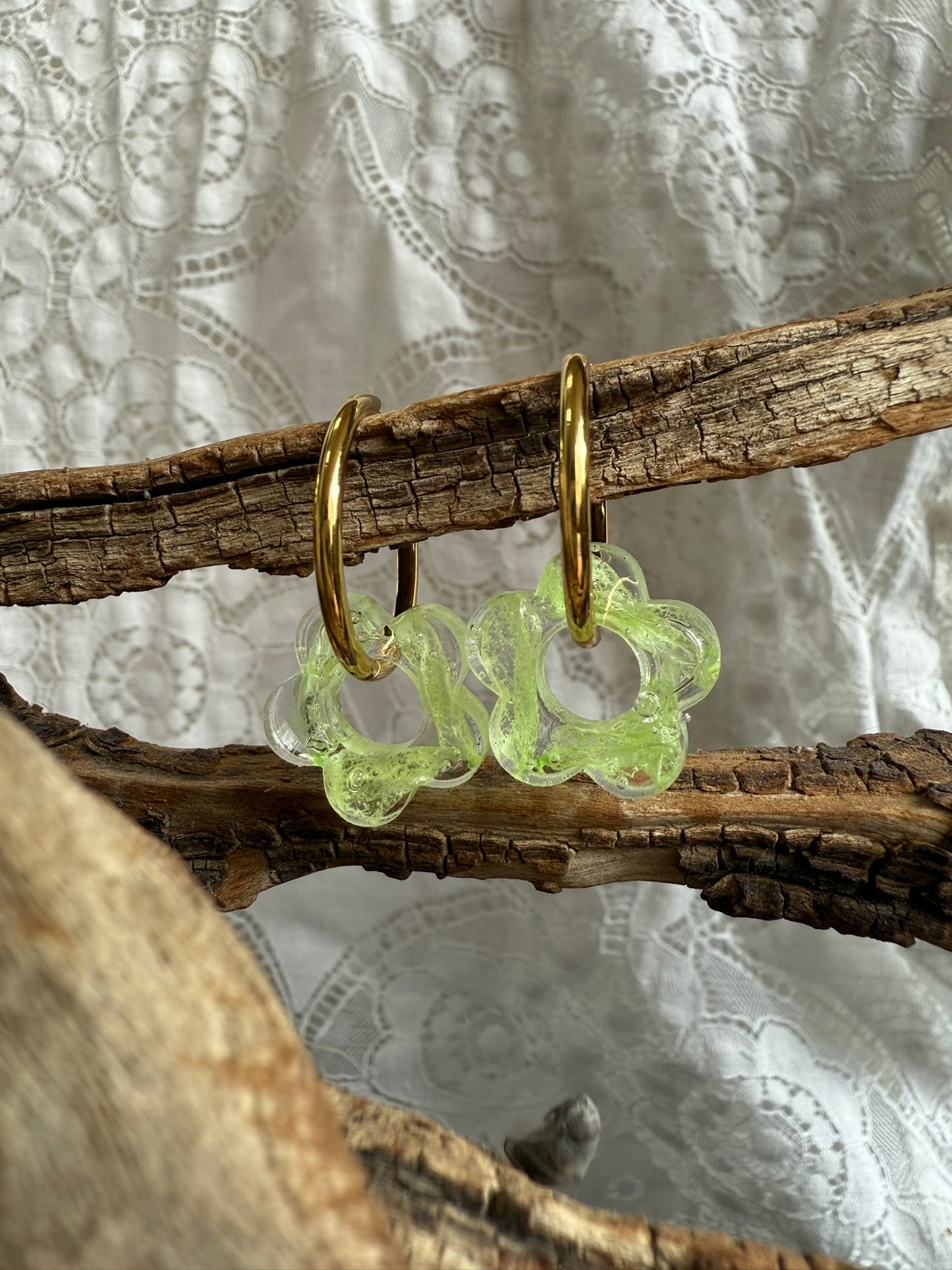 Boucle Apolline - Fleurs vertes