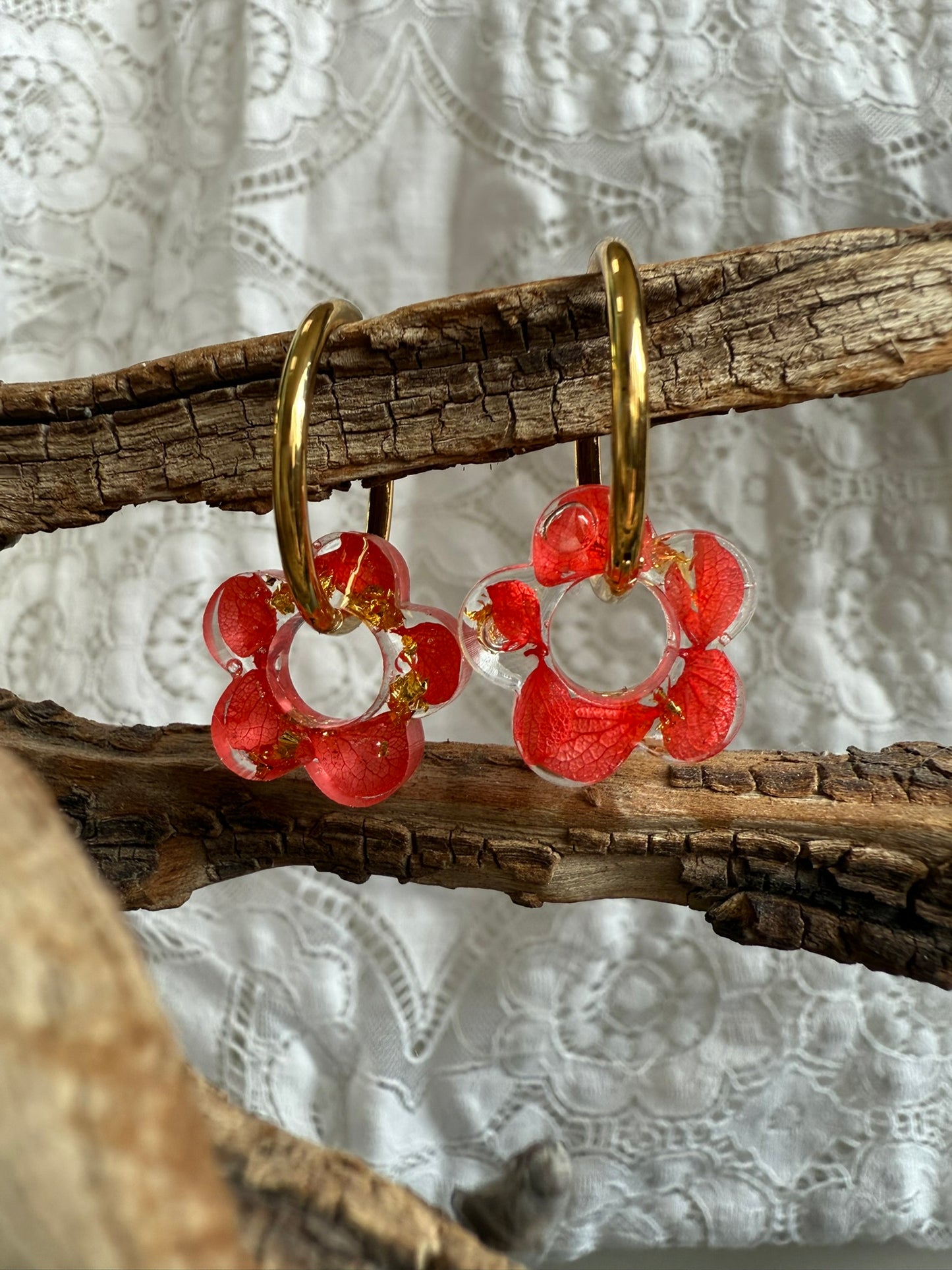 Boucle Apolline - Fleurs rouges