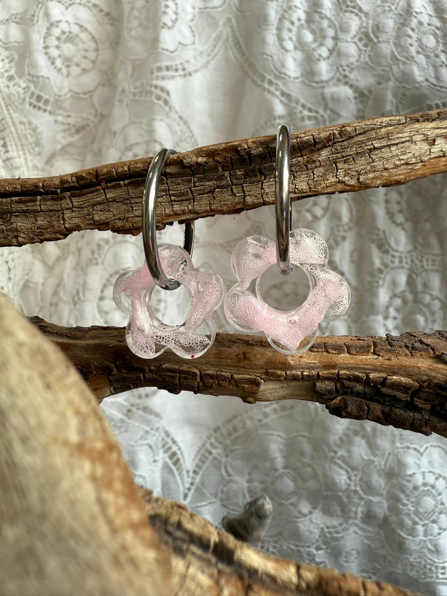 Boucle Apolline - Fleurs roses