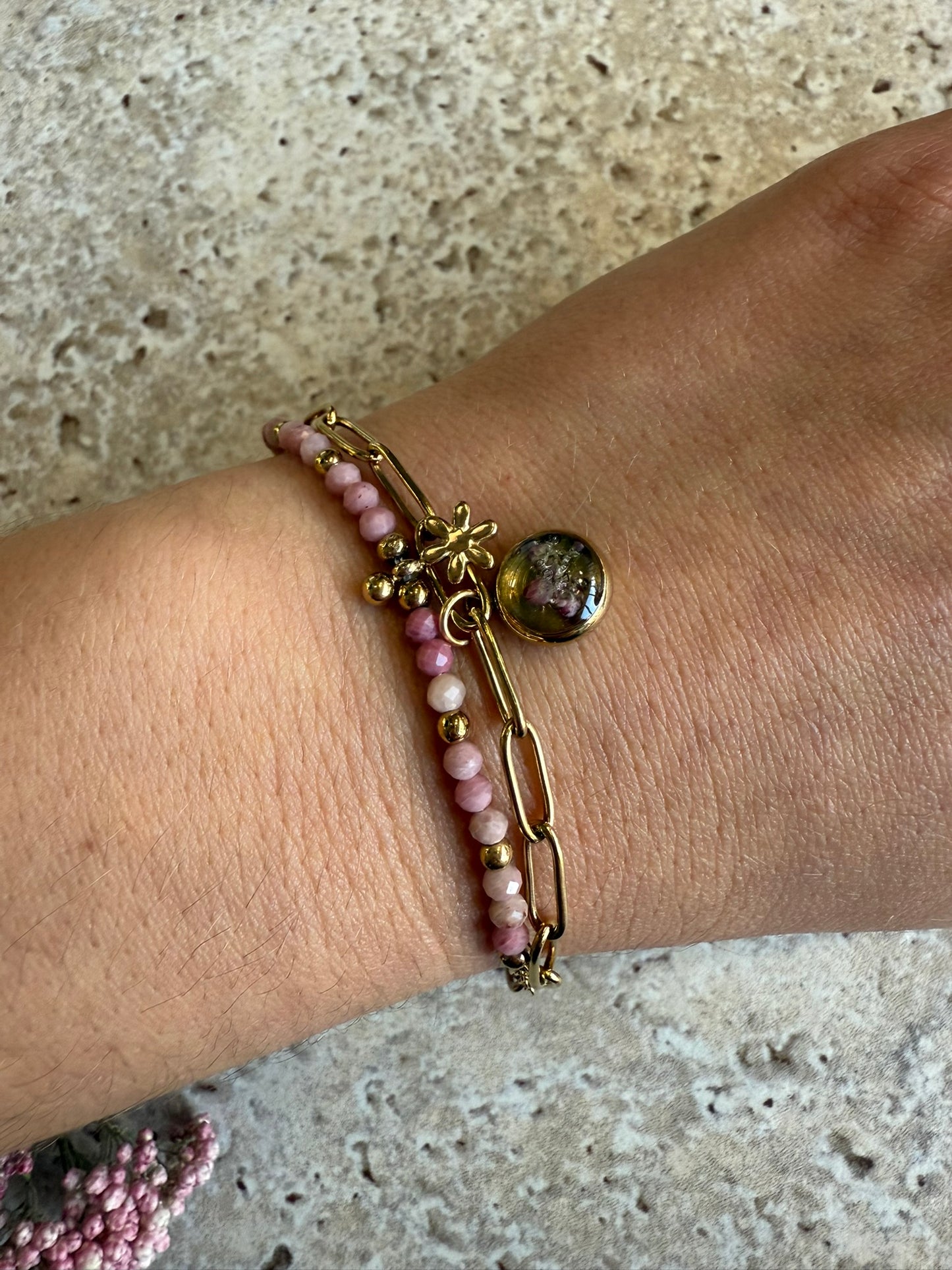 Bracelet Berthe - Fleurs roses