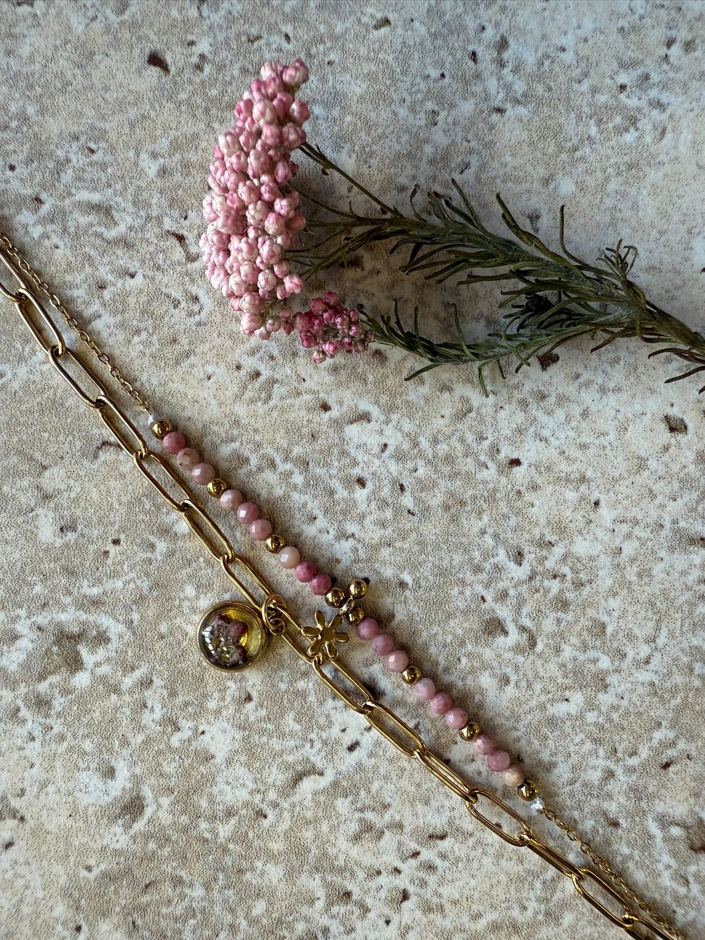 Bracelet Berthe - Fleurs roses