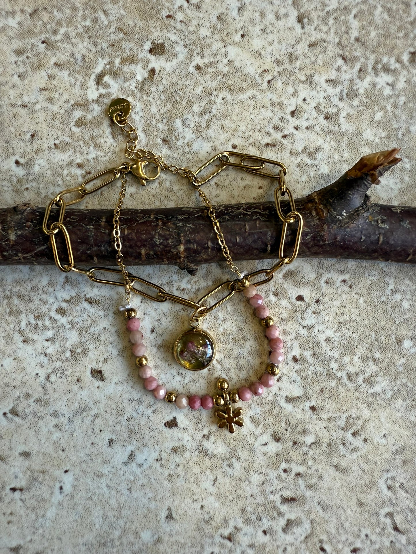 Bracelet Berthe - Fleurs roses