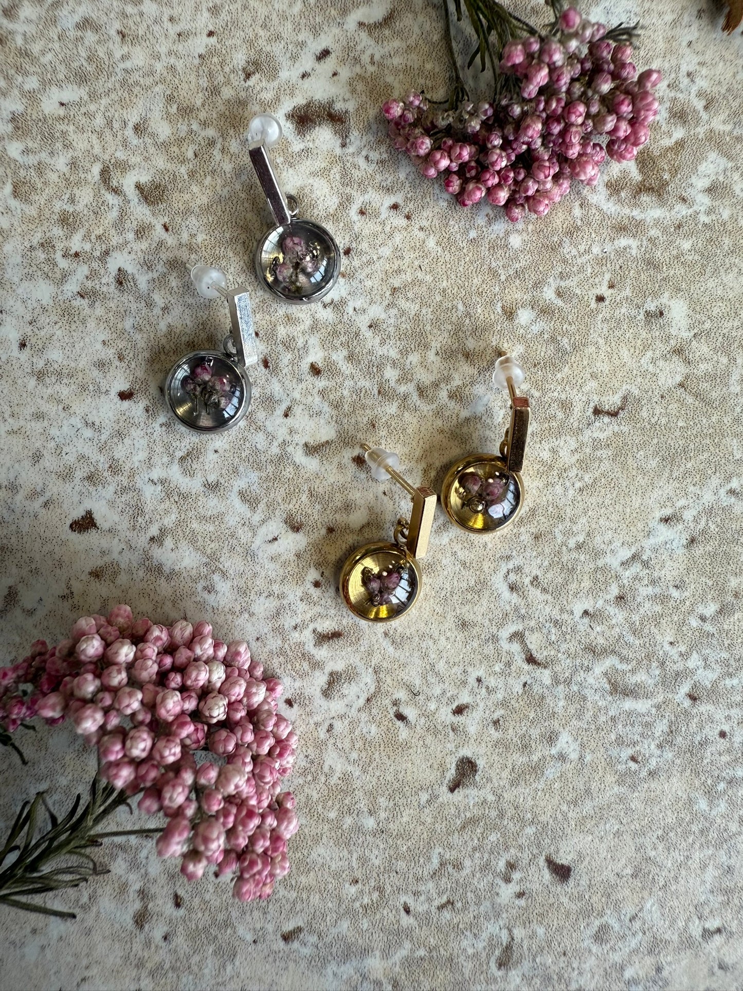 Boucles HELOISE - Fleurs roses