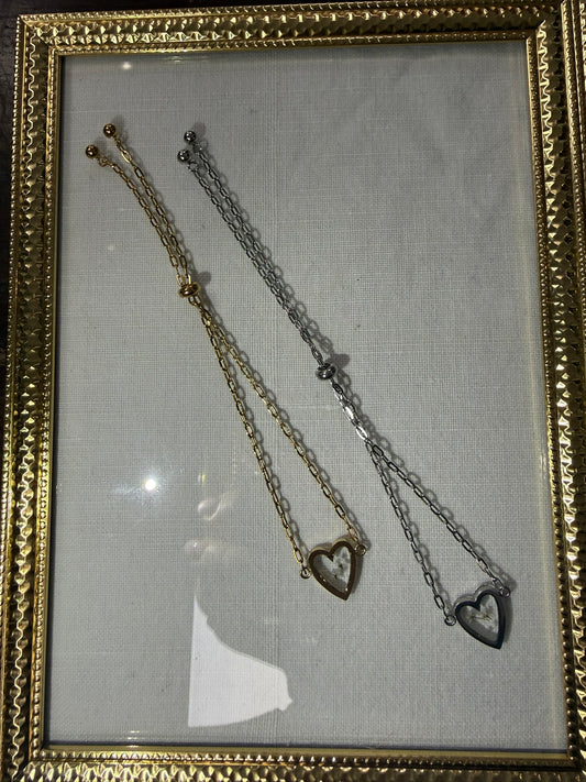 Bracelet  Cœur d'antan - Fleurs blanches