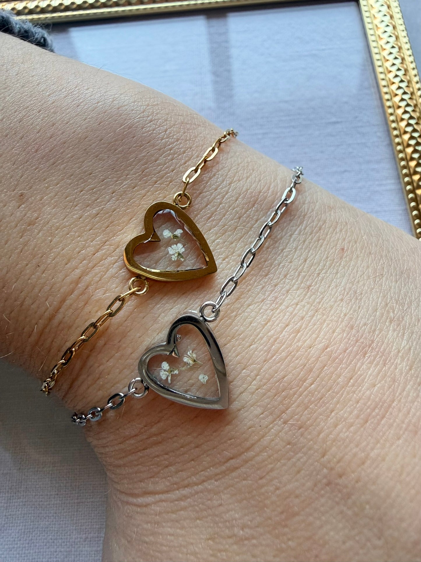 Bracelet  Cœur d'antan - Fleurs blanches