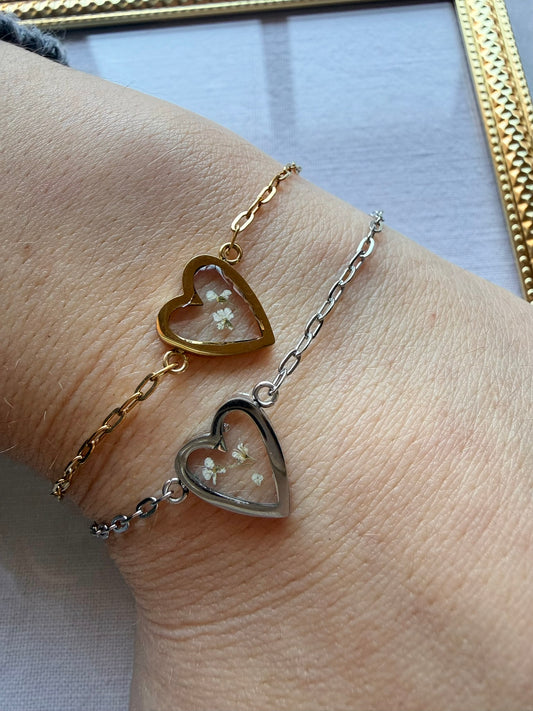 Bracelet  Cœur d'antan - Fleurs blanches