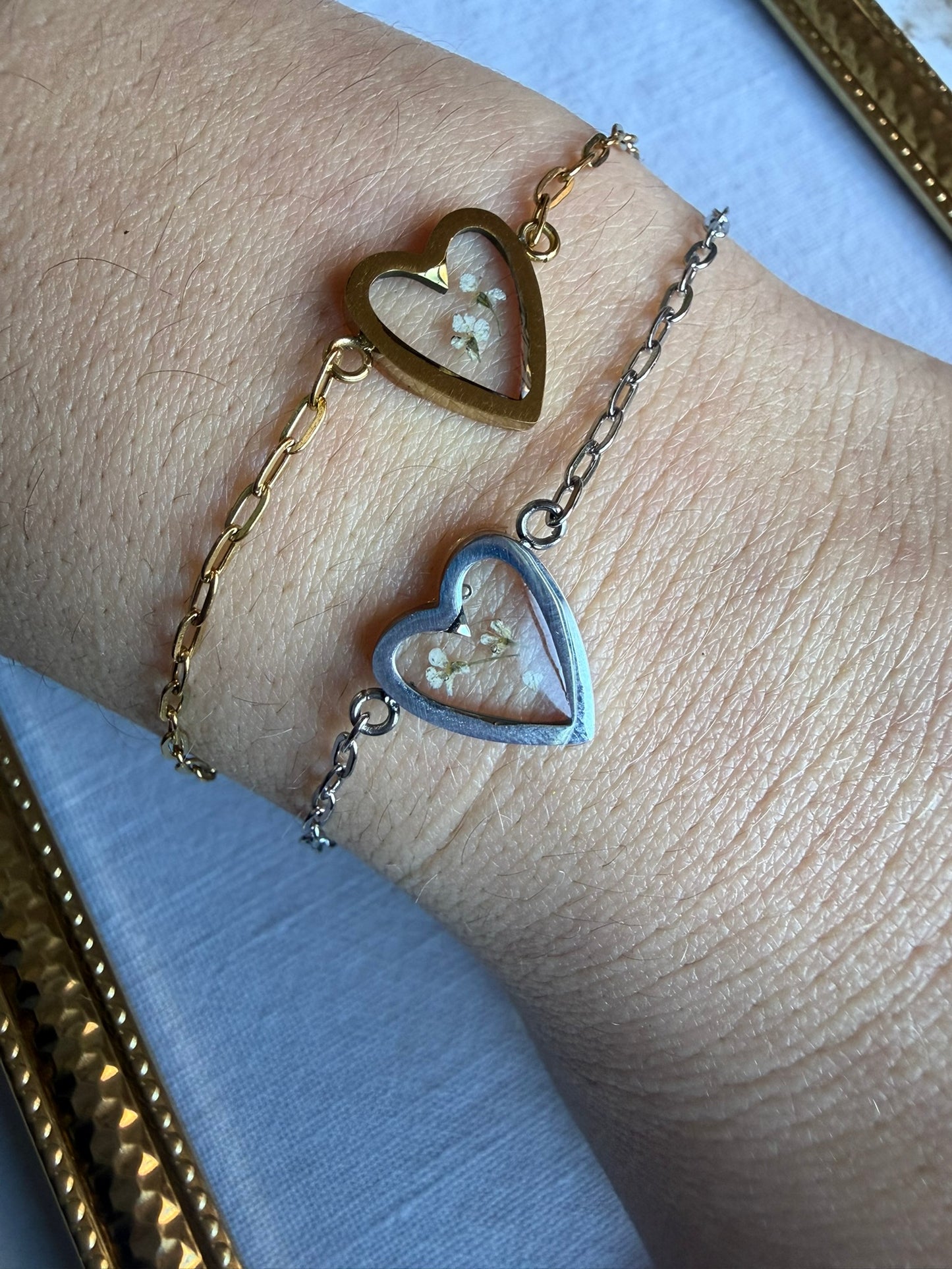 Bracelet  Cœur d'antan - Fleurs blanches